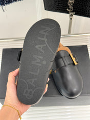 BALMAIN 26S ANTHEM MULES IN BLACK CALFSKIN