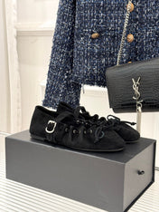 ALAIA 26S MARY JANE FLATS IN BLACK SUEDE WITH BOW