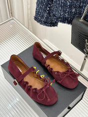 ALAIA 26S MARY JANE FLATS IN DARK RED SUEDE WITH BOW