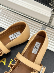 ALAIA 26S MARY JANE FLATS IN LIGHT YELLOW BEIGE LAMBSKIN WITH BOW