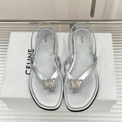 CELINE 26S THONG SANDALS IN SILVER CALFSKIN