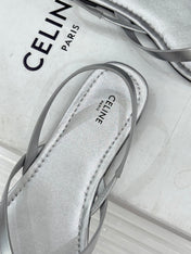 CELINE 26S THONG SANDALS IN SILVER CALFSKIN