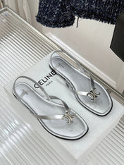 CELINE 26S THONG SANDALS IN SILVER CALFSKIN