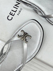 CELINE 26S THONG SANDALS IN SILVER CALFSKIN