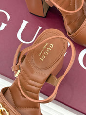 GUCCI 26S HIGH-HEELED SANDALS 120 MM IN BROWN CALFSKIN