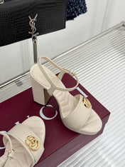 GUCCI 26S HIGH-HEELED SANDALS 120 MM IN CREAM WHITE CALFSKIN