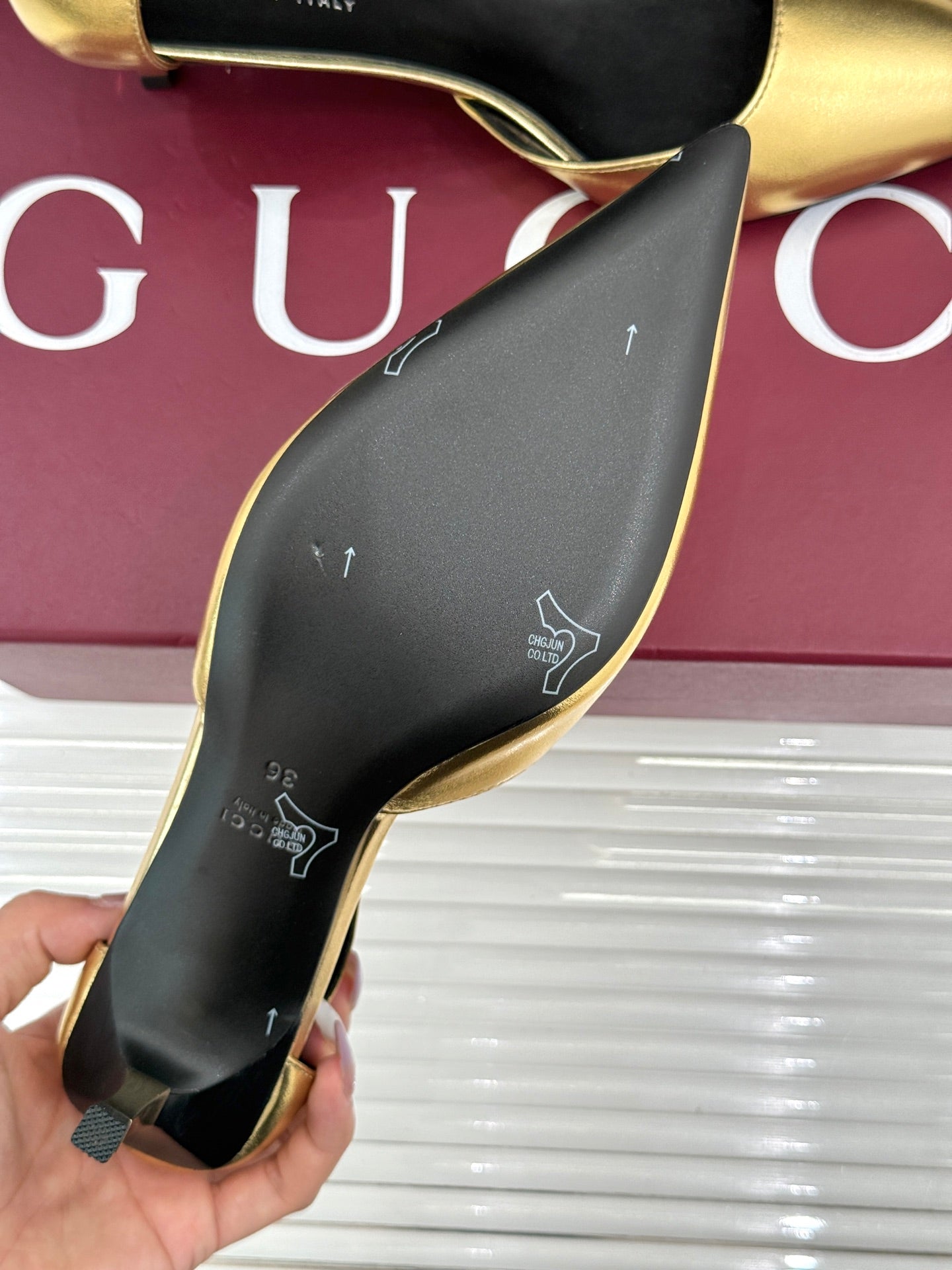 GUCCI 26S HIGH HEELS 55 MM IN GOLD LAMBSKIN