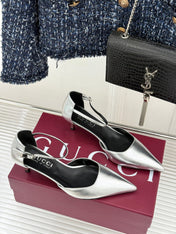 GUCCI 26S HIGH HEELS 55 MM IN SILVER LAMBSKIN