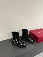VIV' RANGERS CHELSEA ANKLE BOOTS IN BLACK CALFSKIN WITH SILVER CRYSTAL BUCKLE