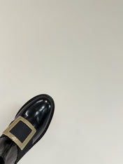 VIV' RANGERS CHELSEA BOOTIES IN BLACK CALFSKIN GOLD BUCKLE