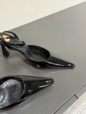 AIMÉE SLINGBACK PUMPS IN BLACK GLOSSY LAMBSKIN