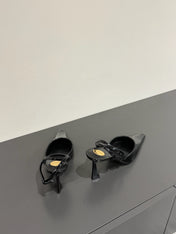 AIMÉE SLINGBACK PUMPS IN BLACK GLOSSY LAMBSKIN