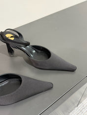 AIMÉE SLINGBACK PUMPS IN BLACK SATIN