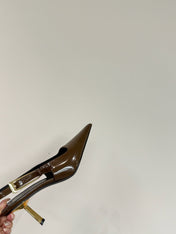LEE SLINGBACK PUMPS 75 MM IN COFFEE BROWN PATENT CALFSKIN