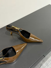 LEE SLINGBACK PUMPS 75 MM IN COFFEE BROWN PATENT CALFSKIN