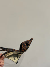 YSL STRAPPY WEDGE SANDALS 25S IN LEOPARD PRINT FABRIC
