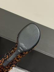 YSL WEDGE THONG SANDALS 25S IN LEOPARD LAMBSKIN WITH GOLD HARDWARE