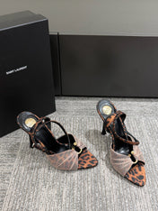 YSL HEELED SANDALS 25S 100 MM IN LEOPARD PRINT LAMBSKIN