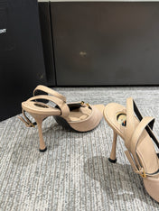 YSL HEELED SANDALS 25S 100 MM IN BEIGE LAMBSKIN