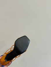 YSL SINGLE-STRAP HEELED SANDALS 25S IN DARK ORANGE LAMBSKIN