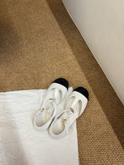 CHANEL 26S SLINGBACK SHOES IN WHITE CALFSKIN AND SUEDE GOLD HARDWARE