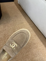 CHANEL 26S LOAFER IN TAUPE BROWN SUEDE CC LOGO