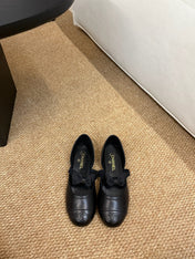 CHANEL 26S MARY JANE SLINGBACK FLATS IN BLACK CALFSKIN CAP TOE RIBBON STRAP