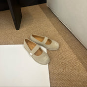 CHANEL 26S MARY JANE FLATS IN BEIGE SUEDE CC LOGO