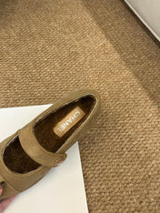 CHANEL 26S MARY JANE FLATS IN CARAMEL BROWN SUEDE SHEARLING LINING CC LOGO