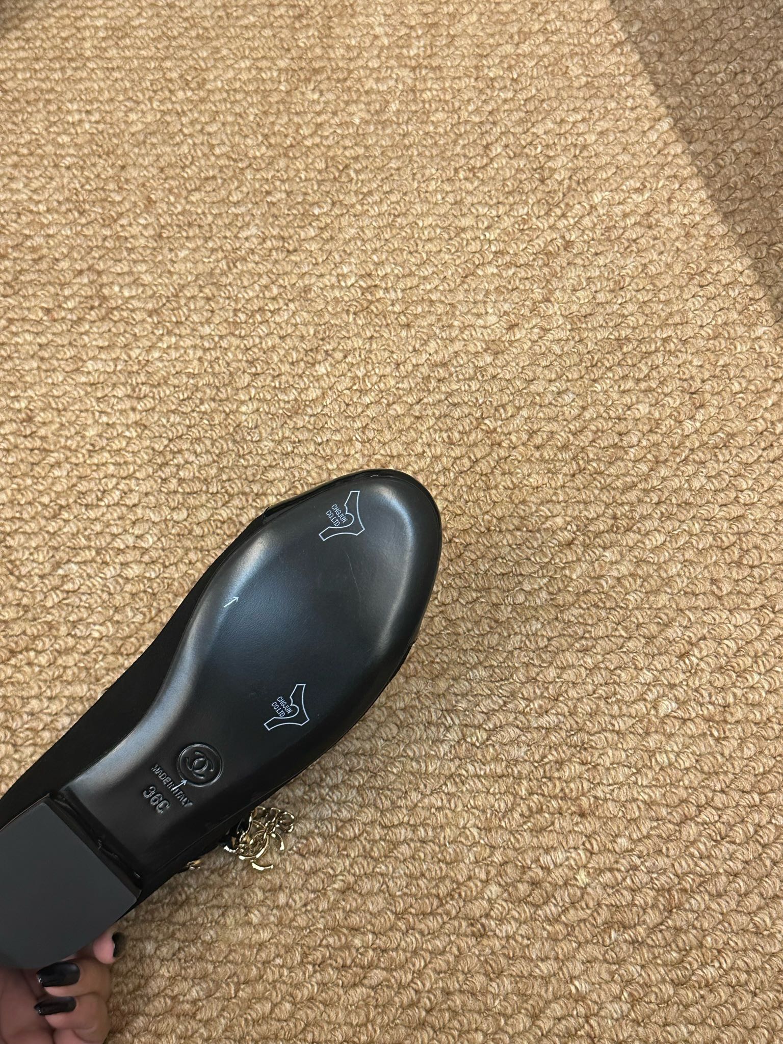 CHANEL 26S MARY JANE PEARL STRAP FLATS IN BLACK CALFSKIN
