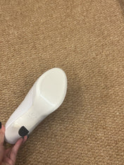 CHANEL 26S MARY JANE HEELS IN WHITE CALFSKIN WITH BLACK CAP TOE