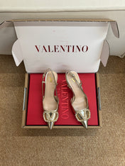 VALENTINO 26S HIGH HEEL SLINGBACKS IN METALLIC GOLD CALFSKIN WITH CRYSTAL