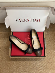 VALENTINO 26S HEELED BALLET FLATS IN BROWN AND BLACK CALFSKIN