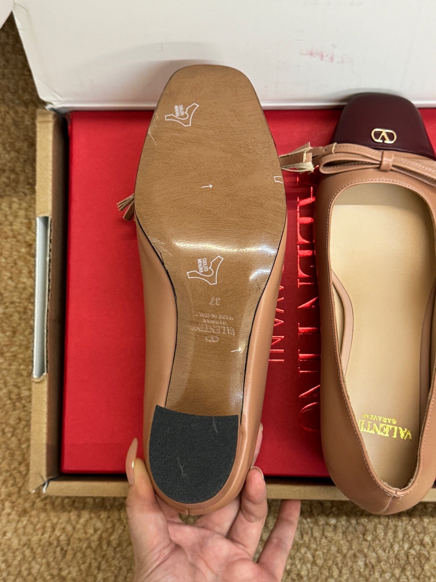 VALENTINO 26S HEELED BALLET FLATS IN BROWN CALFSKIN