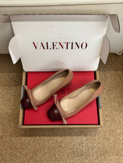 VALENTINO 26S HEELED BALLET FLATS IN BROWN CALFSKIN
