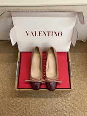 VALENTINO 26S HEELED BALLET FLATS IN BROWN CALFSKIN