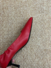 PRADA 26S POINTED TOE PUMPS 50MM IN RED CALFSKIN