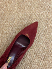 PRADA 26S POINTED TOE PUMPS 50MM IN DARK RED SUEDE