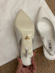 PRADA 26S SLINGBACK PUMPS IN WHITE PATENT CALFSKIN