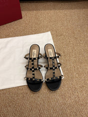 VALENTINO 26S ROCKSTUD HIGH HEEL SANDALS IN BLACK CALFSKIN