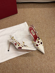 VALENTINO 26S ROCKSTUD SLINGBACK HEELS IN OFF-WHITE CALFSKIN