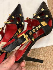 VALENTINO 26S ROCKSTUD SLINGBACK HEELS IN BLACK CALFSKIN