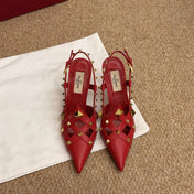 VALENTINO 26S ROCKSTUD SLINGBACK HEELS IN RED CALFSKIN