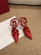 VALENTINO 26S OCKSTUD HEELS IN RED CALFSKIN