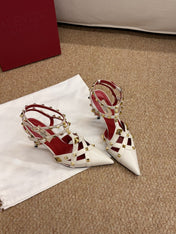 VALENTINO 26S OCKSTUD HEELS IN OFF-WHITE CALFSKIN