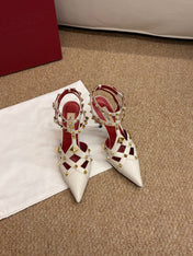 VALENTINO 26S OCKSTUD HEELS IN OFF-WHITE CALFSKIN