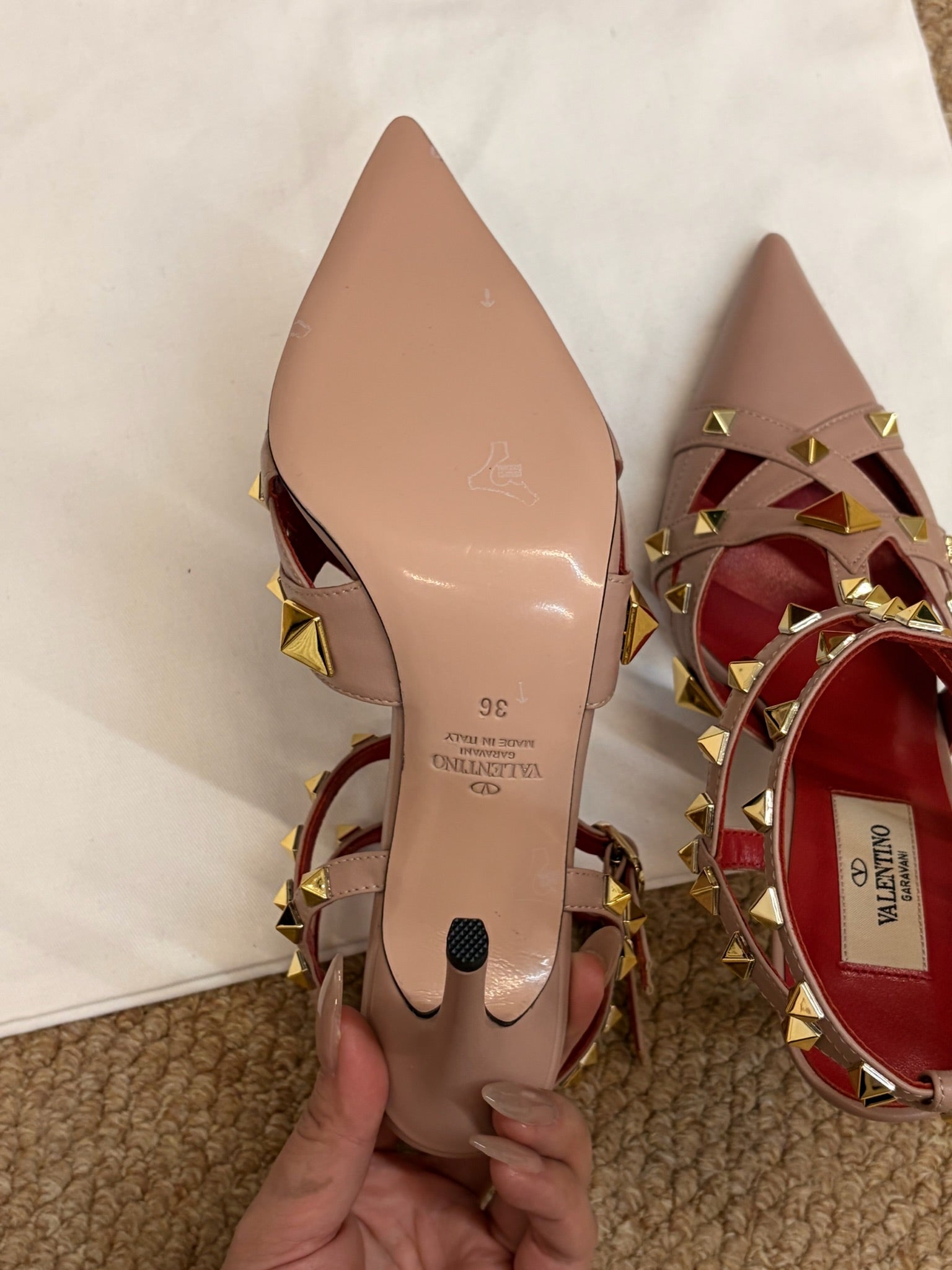 VALENTINO 26S OCKSTUD HEELS IN BLUSH NUDE CALFSKIN