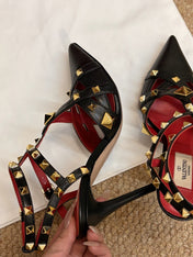 VALENTINO 26S OCKSTUD HEELS IN BLACK CALFSKIN