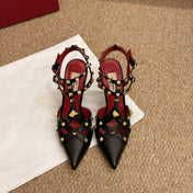 VALENTINO 26S OCKSTUD HEELS IN BLACK CALFSKIN