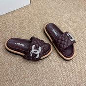CHANEL 26S SLIDE SANDALS IN BURGUNDY RED QUILTED CALFSKIN SILVER HARDWARE